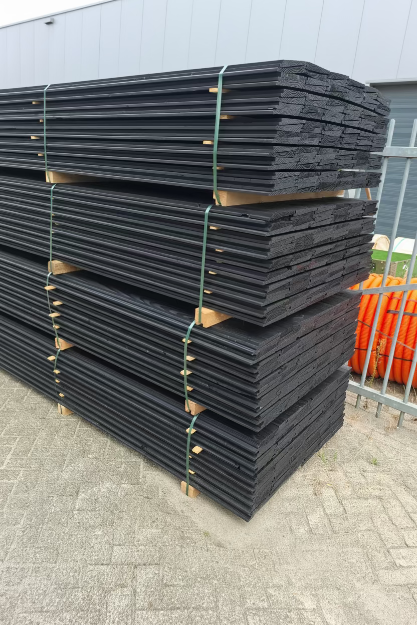 Stapel zwart gespoten Douglas Zweeds rabat plank